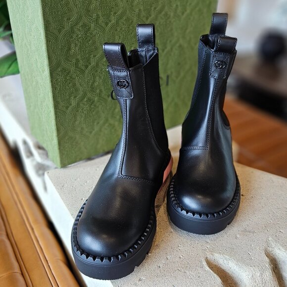 Gucci Chelsea Boot 762020 AAMC3 - 1000 Black Leather Size 37+ New Womens Shoes - Picture 3 of 7